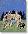 Carl, John and Rex the rottweiler stargazing on hillsice