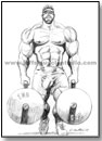 Muscleman carrying heavy iron in farmer's walk