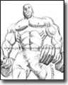 big muscleman with dumbells