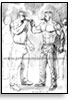 Shirtless muscular man lights bearish man's cigar